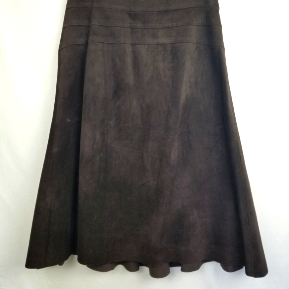 Tracy Reese Skirt Midi Womens Size 8 Deep Brown Genuine Suede Seamed A-line